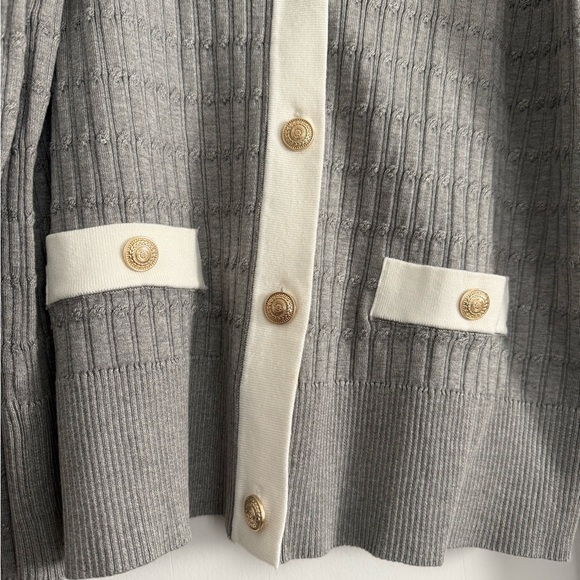 Adrianna Papell Gray & White Cable Cardigan - Picture 3 of 4